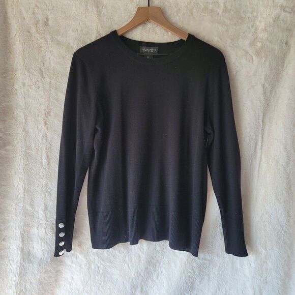 Investment Petites Black Sweater Long Sleeves Silver Buttons Size Petite Large - Picture 8 of 10